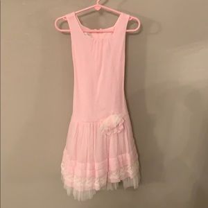 Girls pink dress with beige lace & chiffon detail